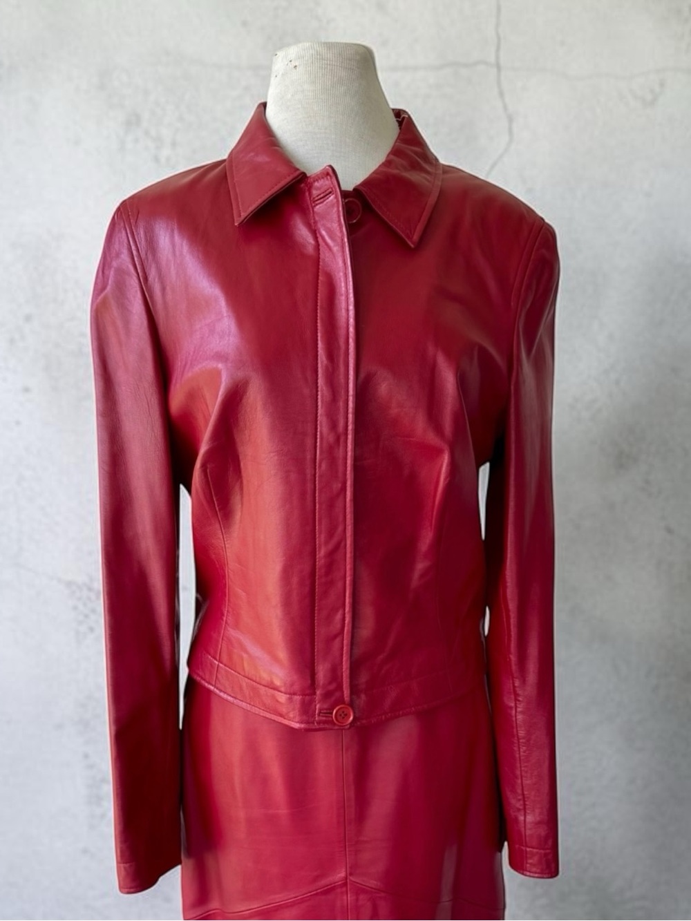 Vtg 90s Cache Red Buttery Soft Leather Zip Jacket Fitted Sz 12 Fits M Suit EUC